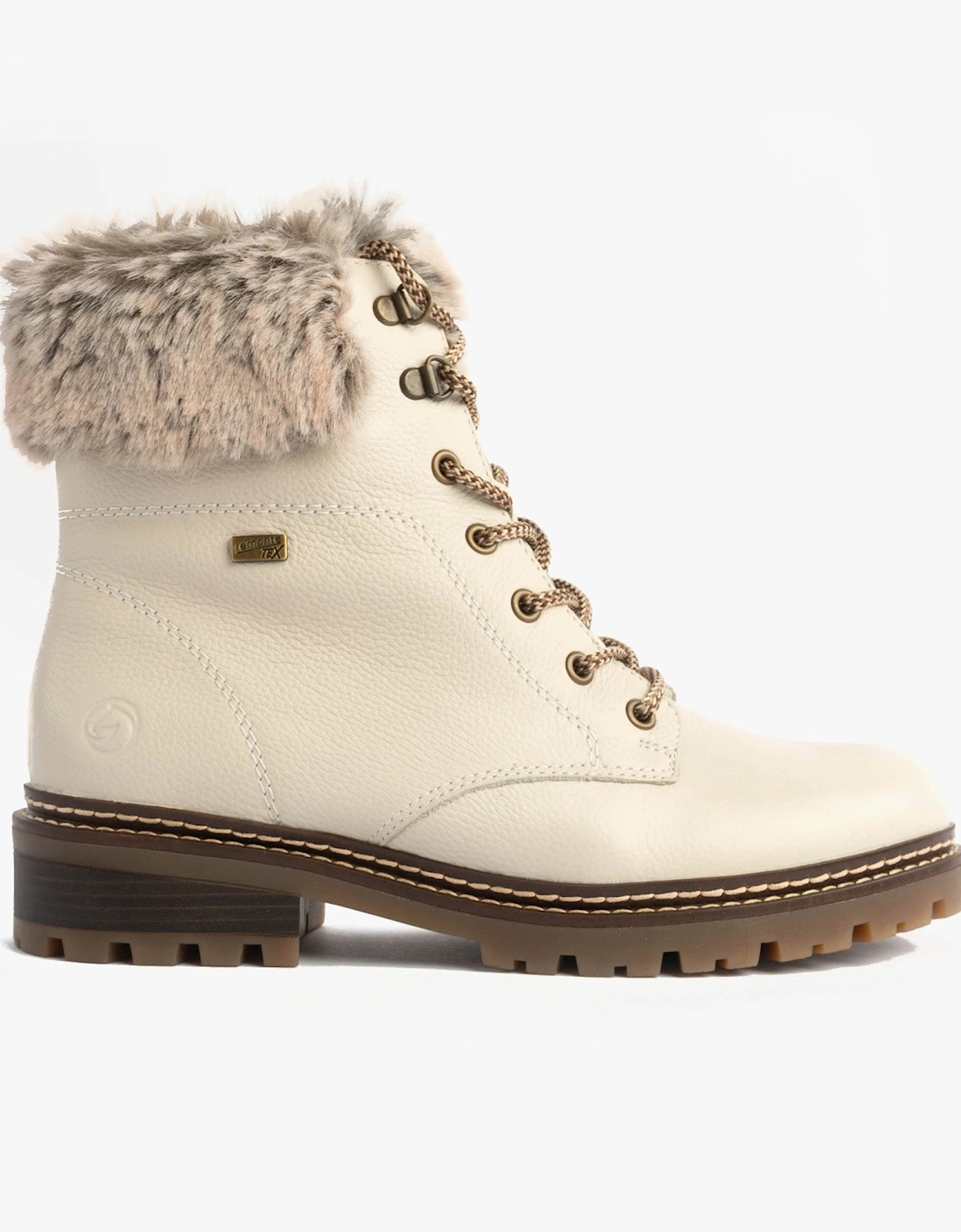 D0B74-80 Womens Faux Fur Collar Side Zip Boots White, 7 of 6