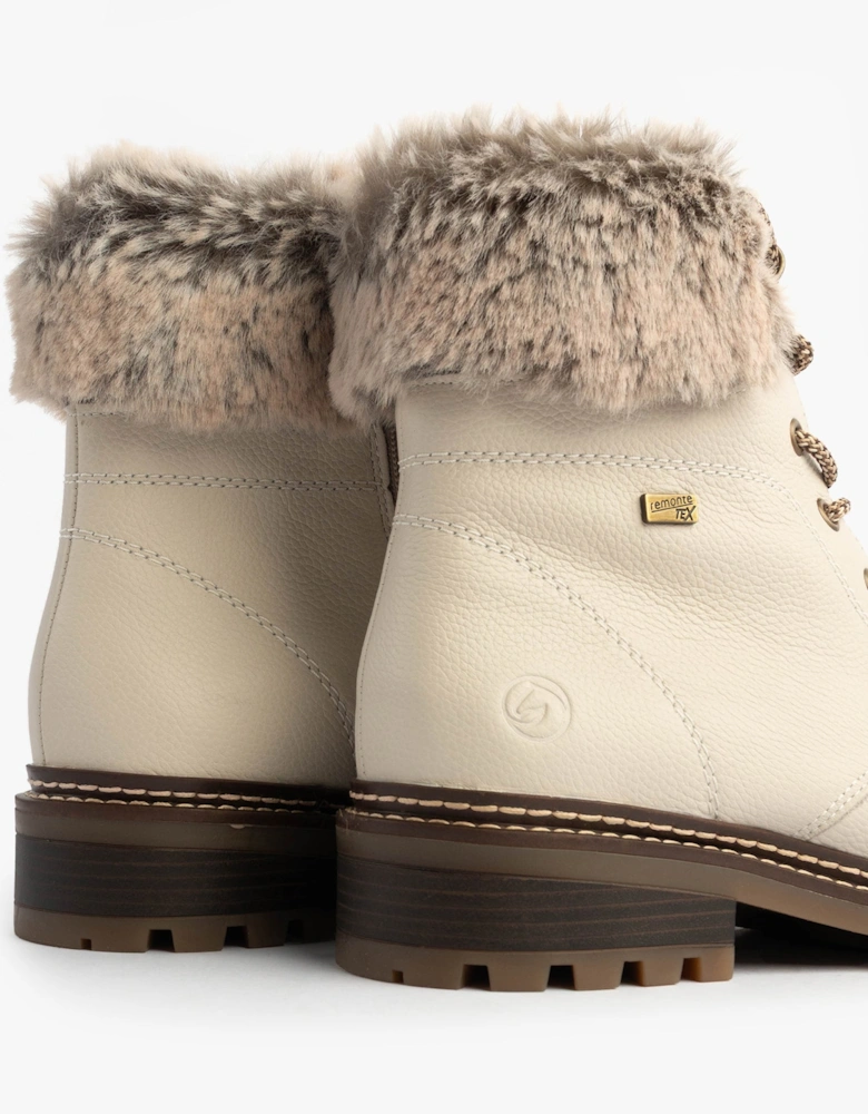D0B74-80 Womens Faux Fur Collar Side Zip Boots White