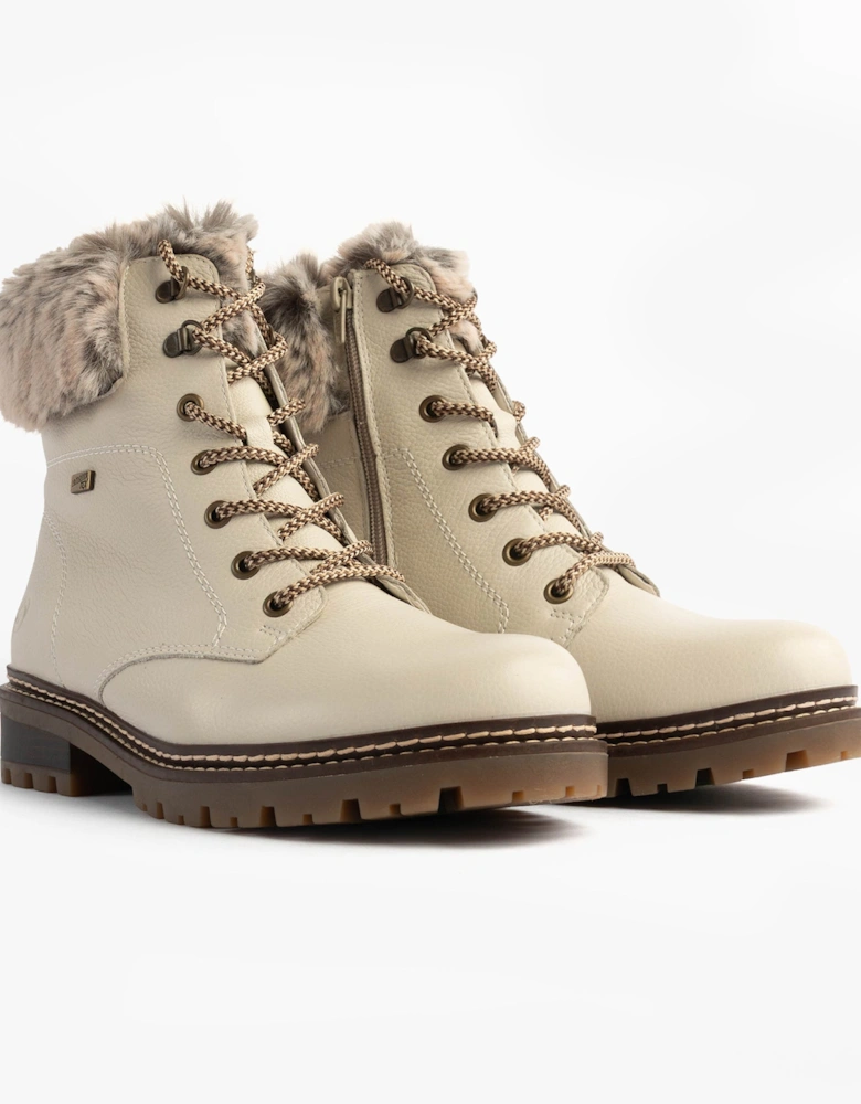D0B74-80 Womens Faux Fur Collar Side Zip Boots White