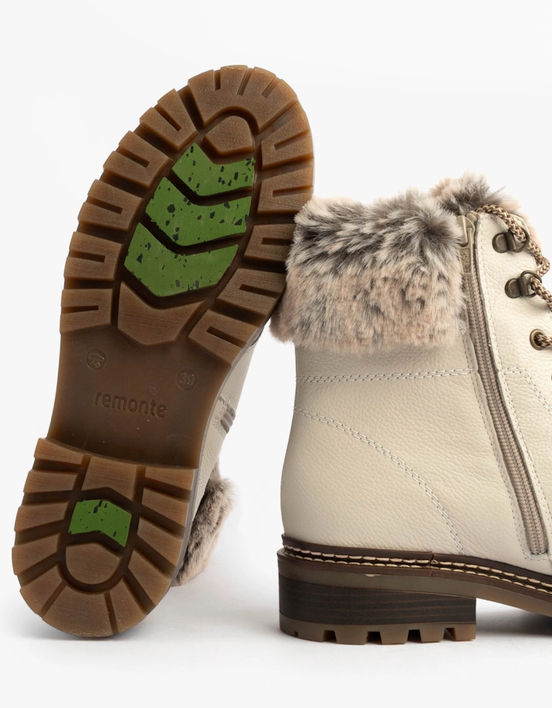 D0B74-80 Womens Faux Fur Collar Side Zip Boots White