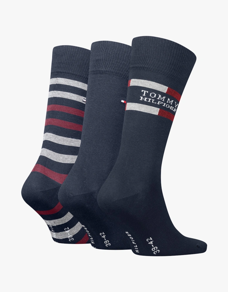 3 Pack Giftbox Tommy Stripe Mens Socks Navy
