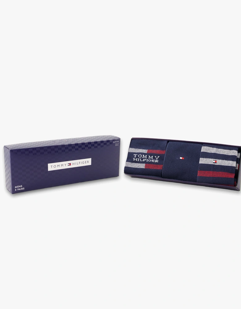 3 Pack Giftbox Tommy Stripe Mens Socks Navy