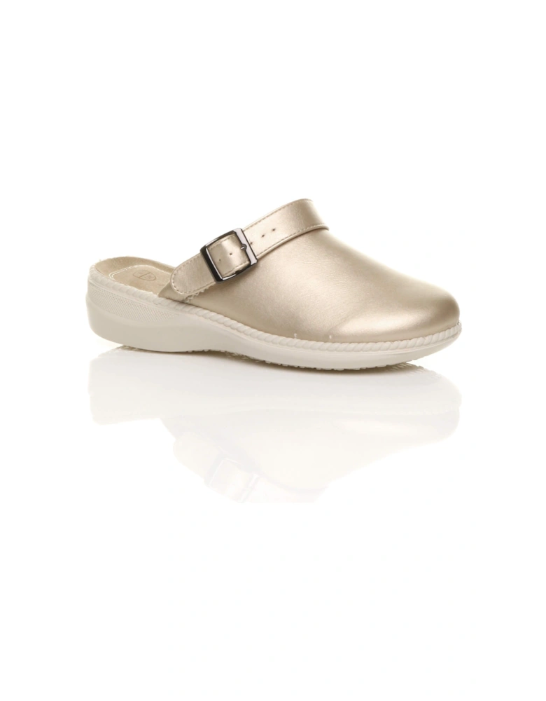 Low Wedge Heel Slingback Clogs Faux Leather Mules
