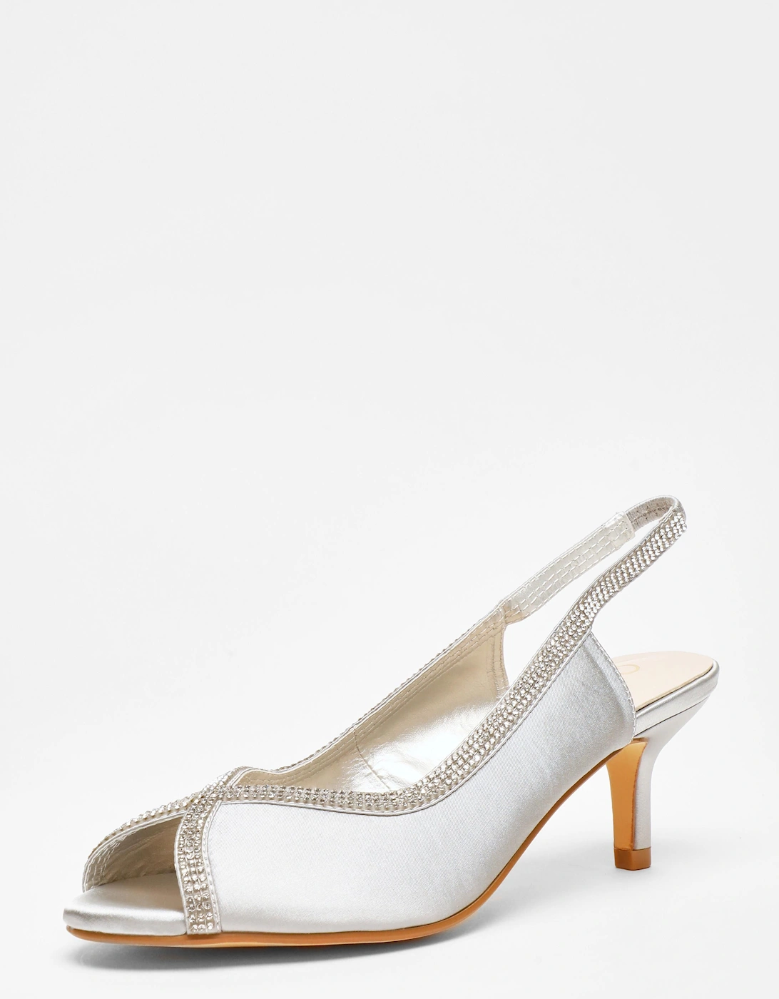 Satin Diamante Low Heeled Slingback Heels, 2 of 1
