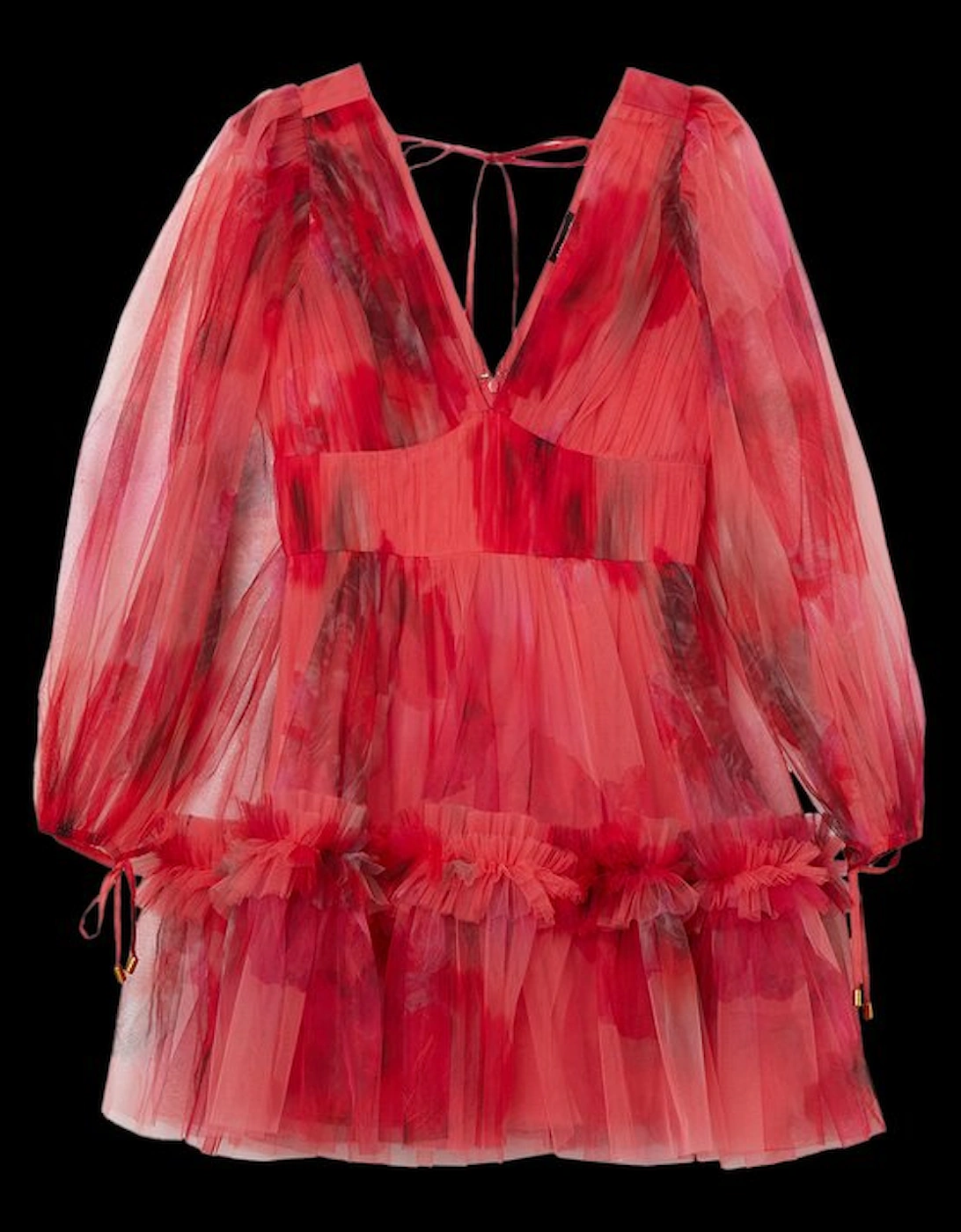 Spring Floral Tulle Plunge Mini Dress