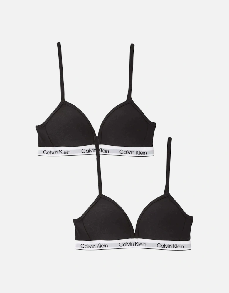 Girls 2-Pack Modern Cotton Triangle Bras, Black