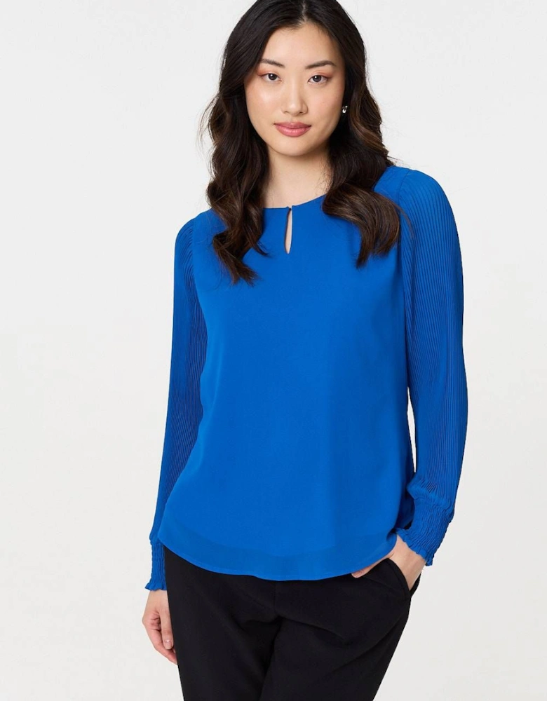 Keyhole Cut-Out Neck Long Sleeve Blouse