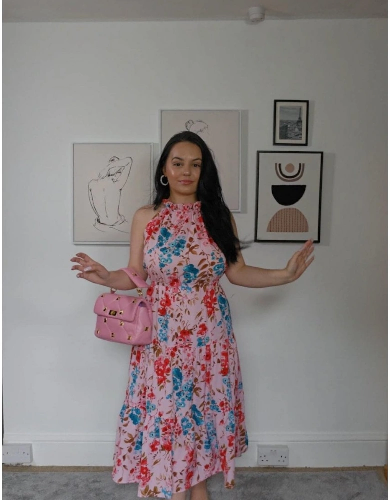 The Pink Silk Blend Floral Lauren Dress