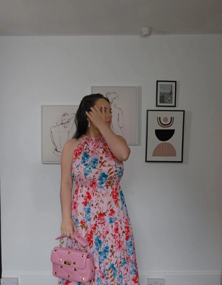 The Pink Silk Blend Floral Lauren Dress