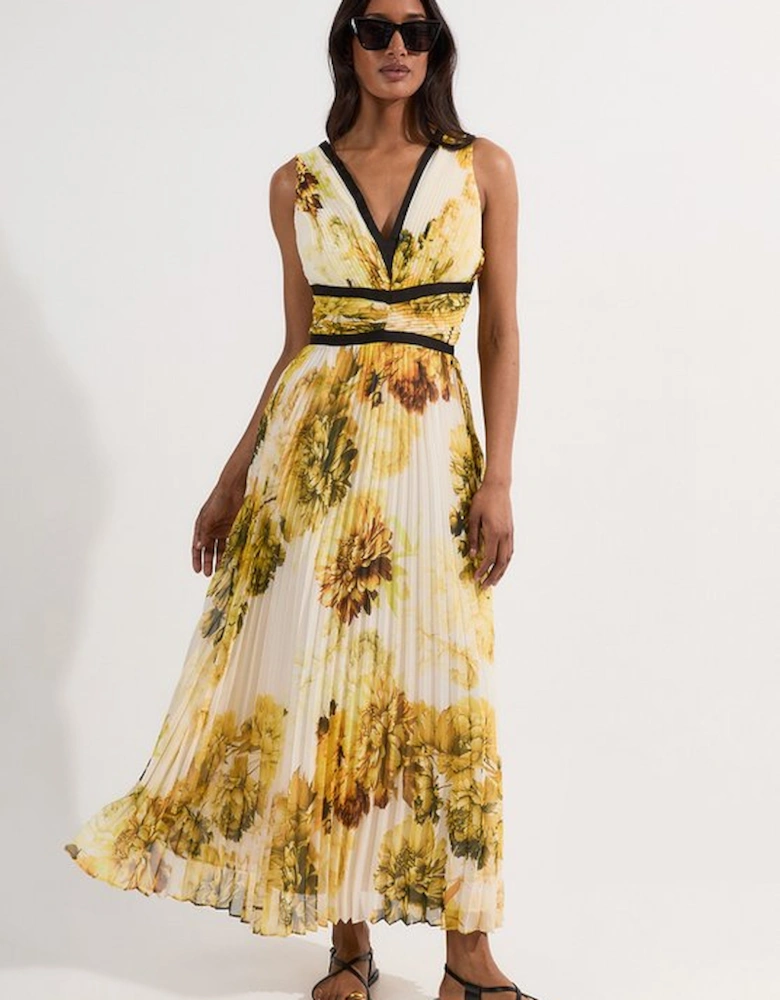 Petite Pleated Floral Bodice Detail Woven Maxi Dress