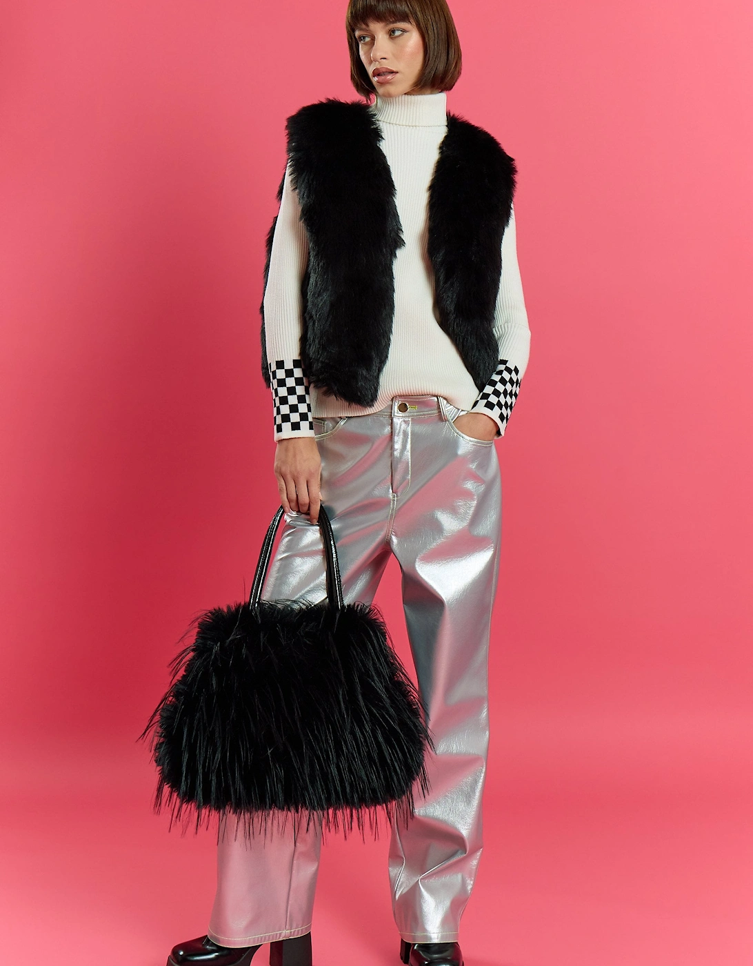 Black Handmade Bamboo Faux Fur Bag, 5 of 4