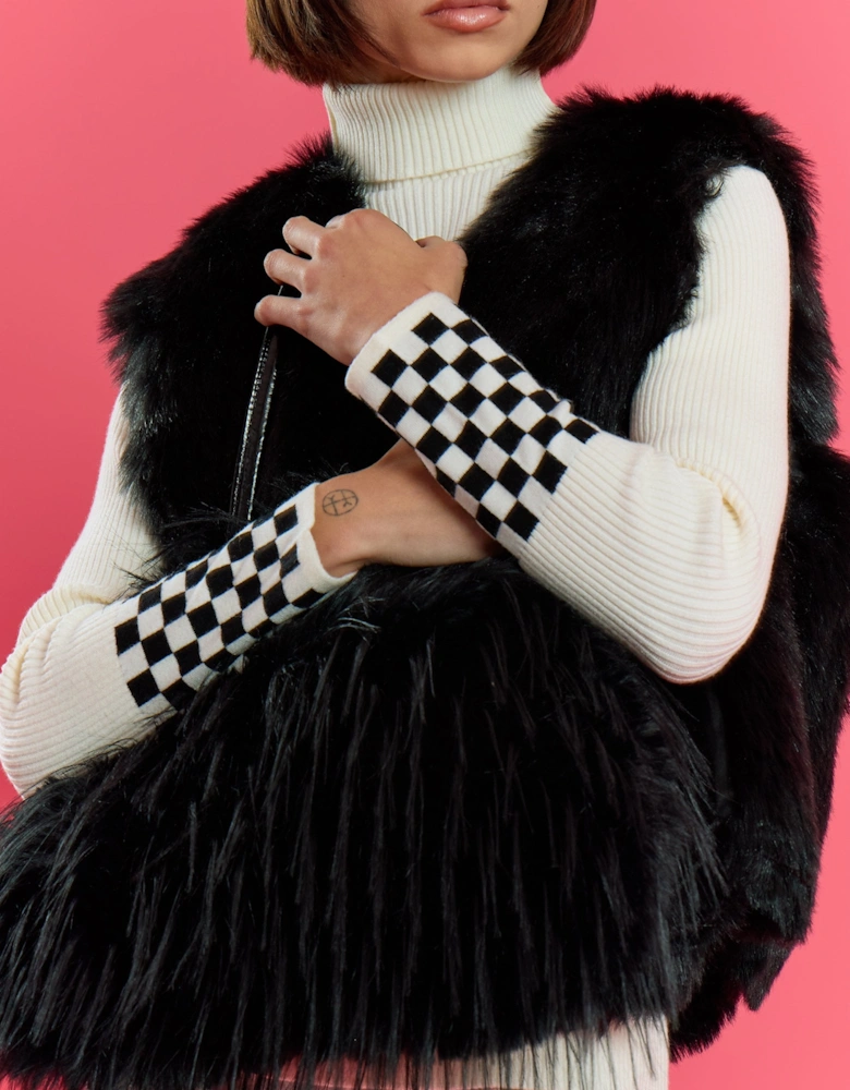 Black Handmade Bamboo Faux Fur Bag