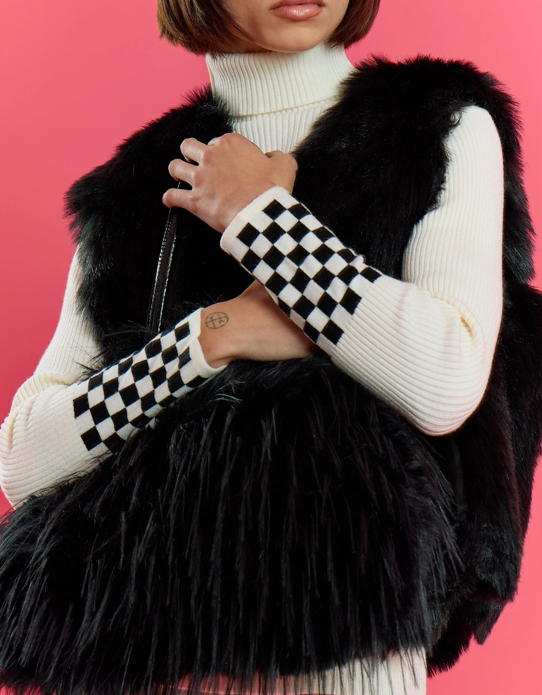 Black Handmade Bamboo Faux Fur Bag