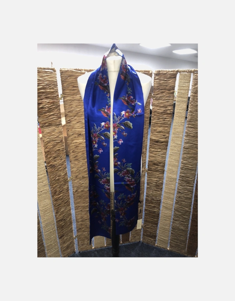 Silk Blend Blue Floral Long Scarf