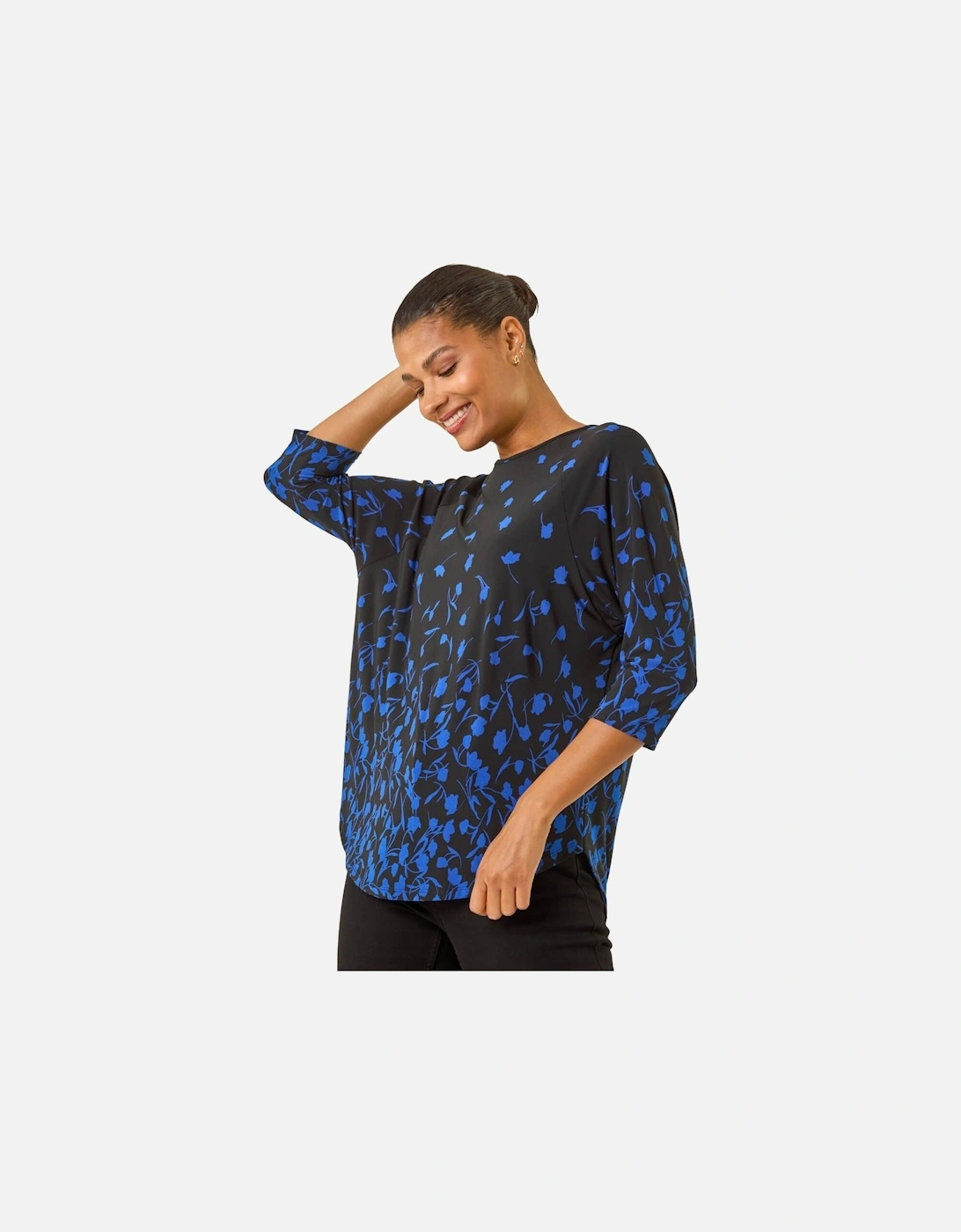 Border Print Curved Stretch Top, 2 of 1