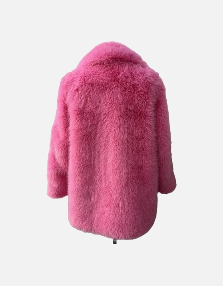 Pink Knitted Bamboo Faux Fur Coat