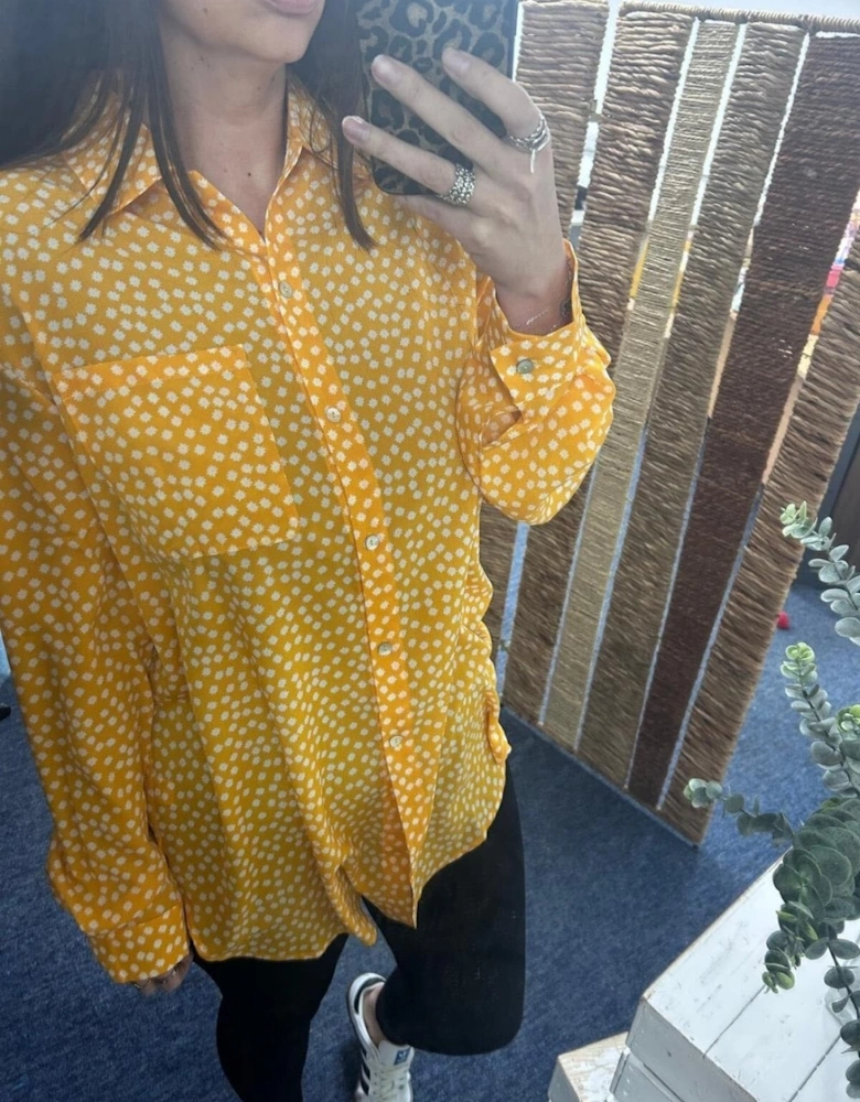 Silk Blend Daisy Print Shirt Dress