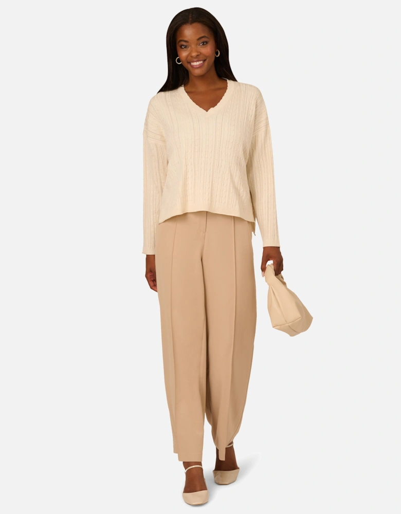 V-Neck Pointelle Long Sleeve Sweater