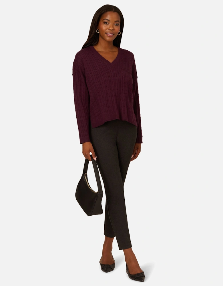 V-Neck Pointelle Long Sleeve Sweater