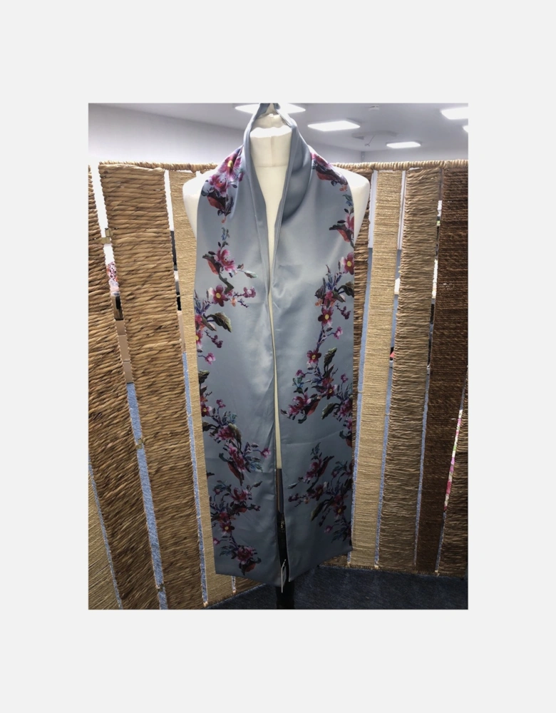 Silk Blend Grey Floral Long Scarf