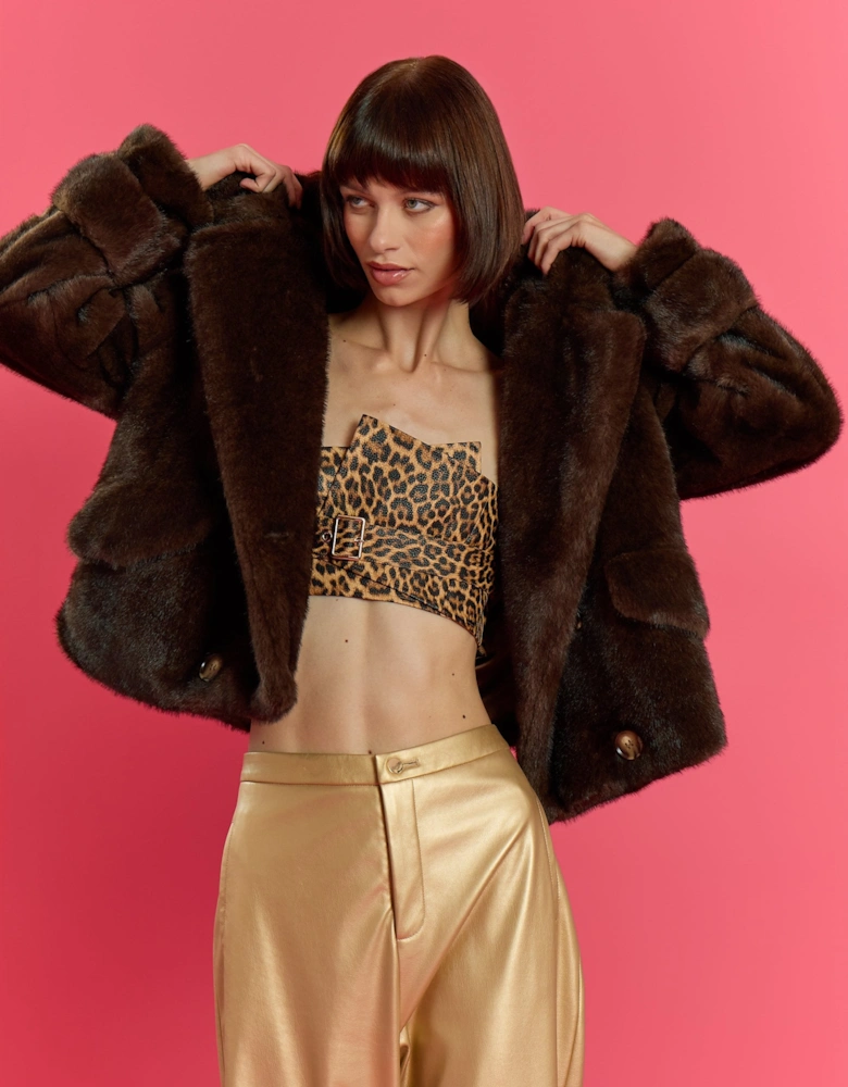 Chocolate Brown Bamboo Blend Faux Mink Short Trench Coat