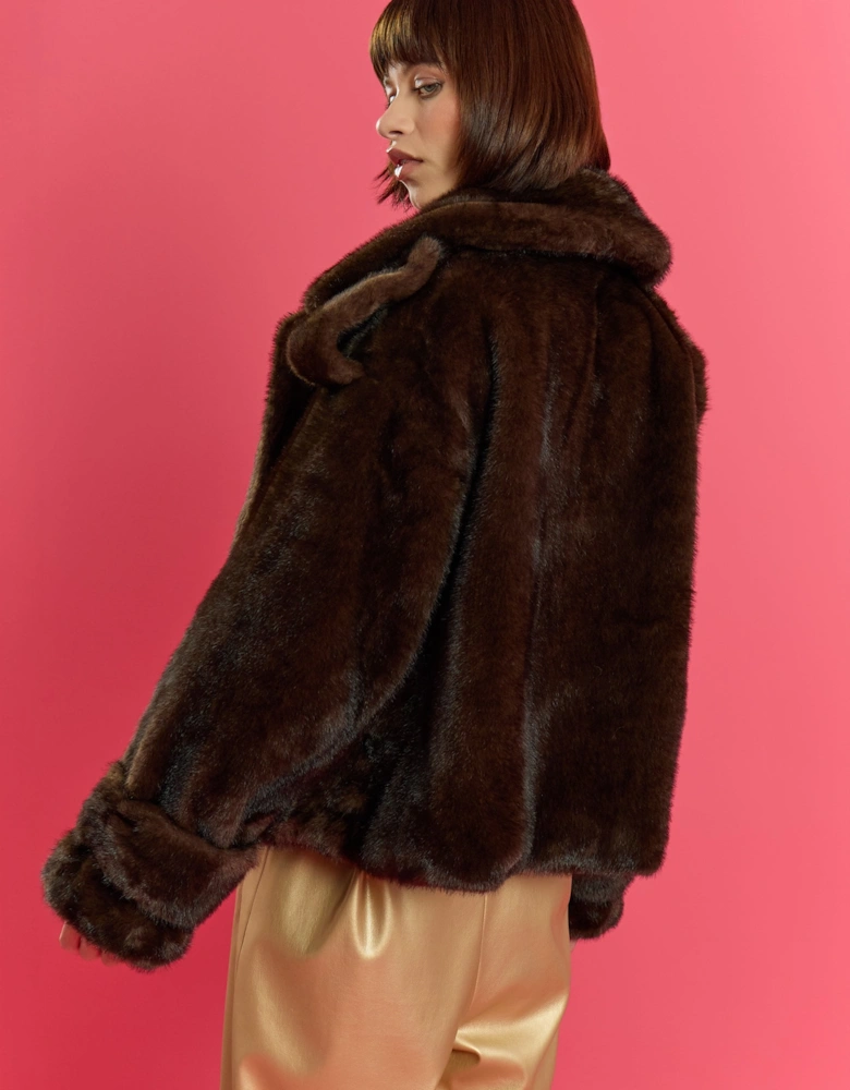 Chocolate Brown Bamboo Blend Faux Mink Short Trench Coat