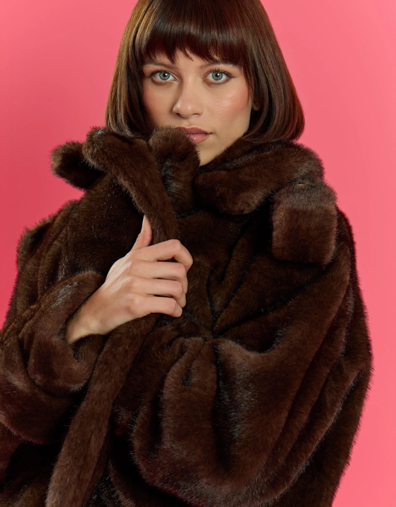Chocolate Brown Bamboo Blend Faux Mink Short Trench Coat