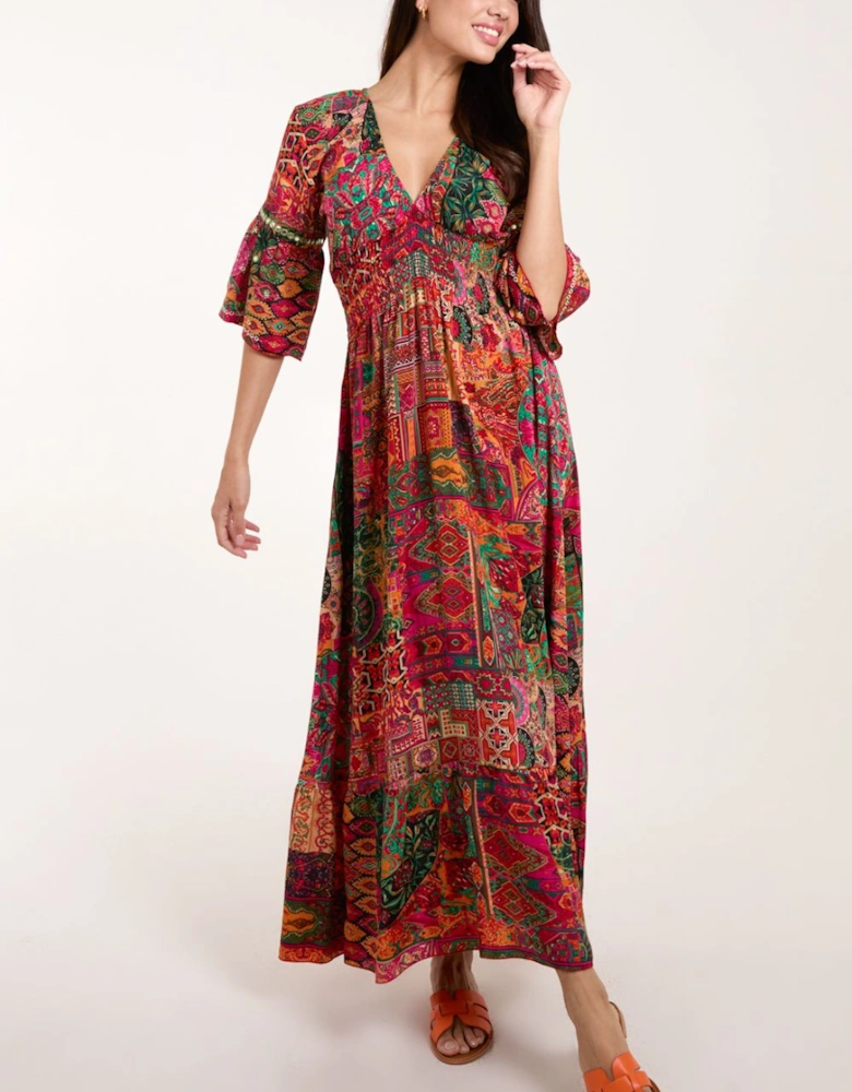 Embellished Sleeve V Neck Maxi Dress