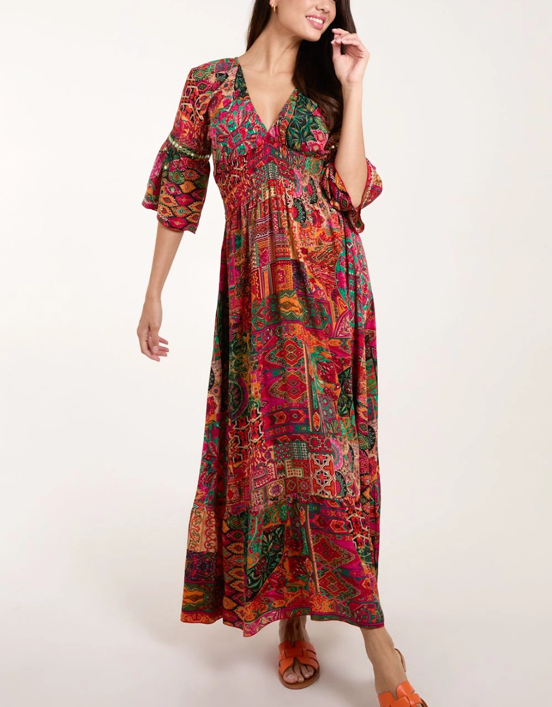 Embellished Sleeve V Neck Maxi Dress, 2 of 1