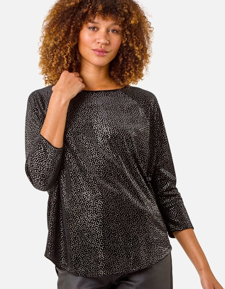Foil Spot Print Velvet Top