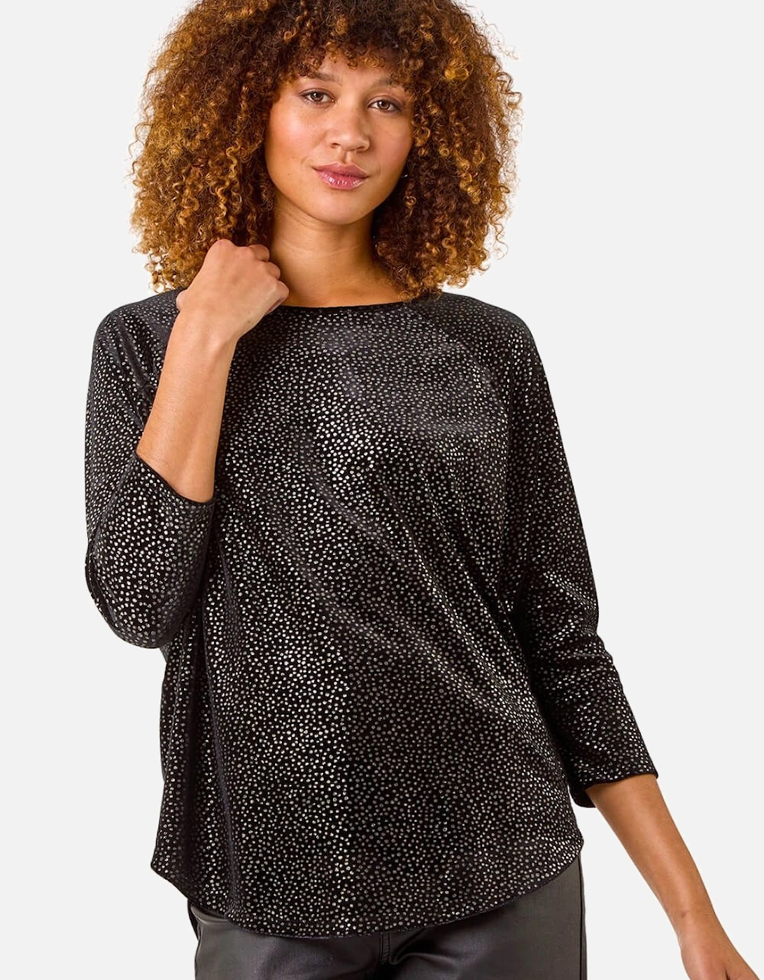 Foil Spot Print Velvet Top, 2 of 1