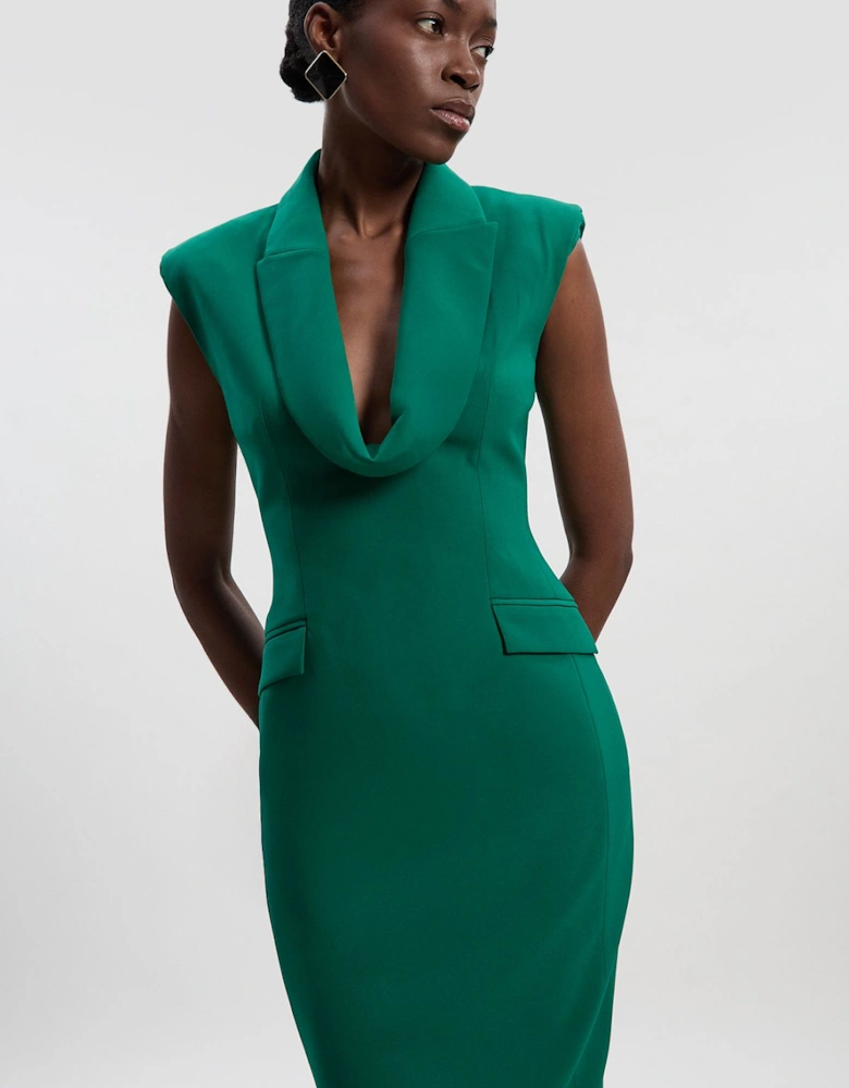 Tall Polished Tailored Cowl Neck Sleeveless Midi Dress
