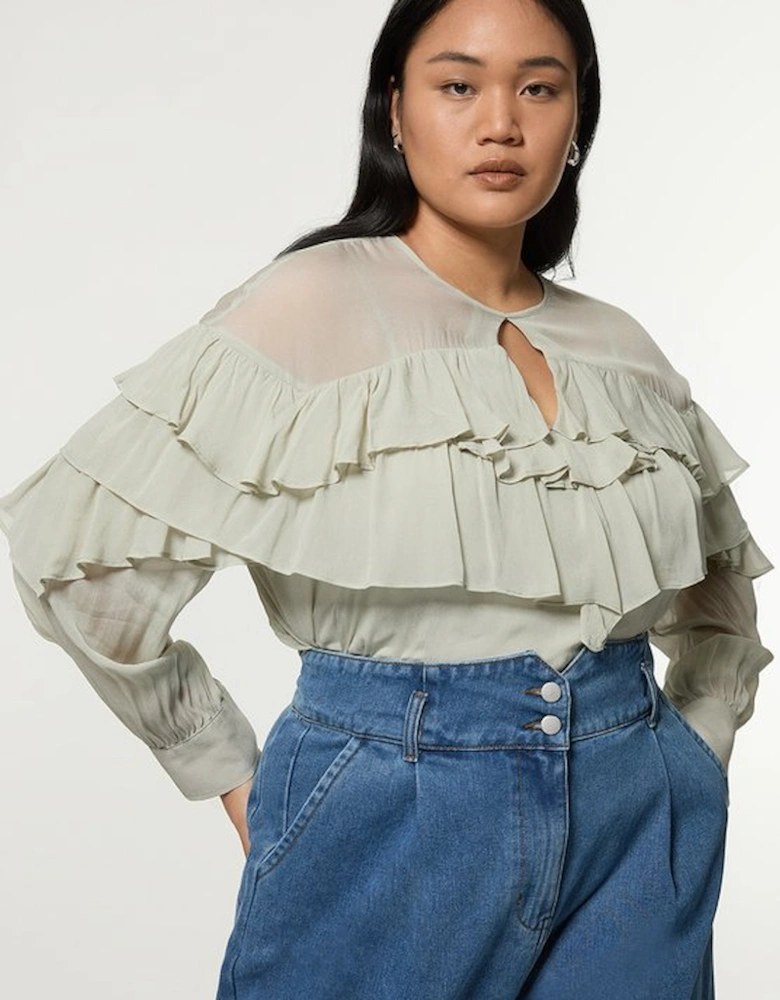 Plus Size Drama Ruffle Viscose Georgette Woven Blouse