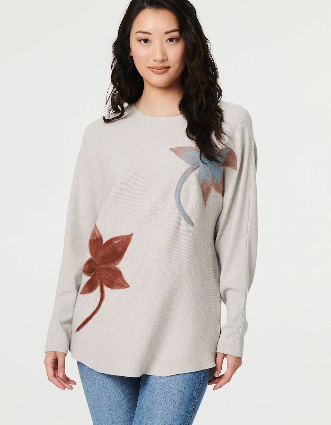 Leaf Print Batwing Sleeve Relaxed Top, 2 of 1