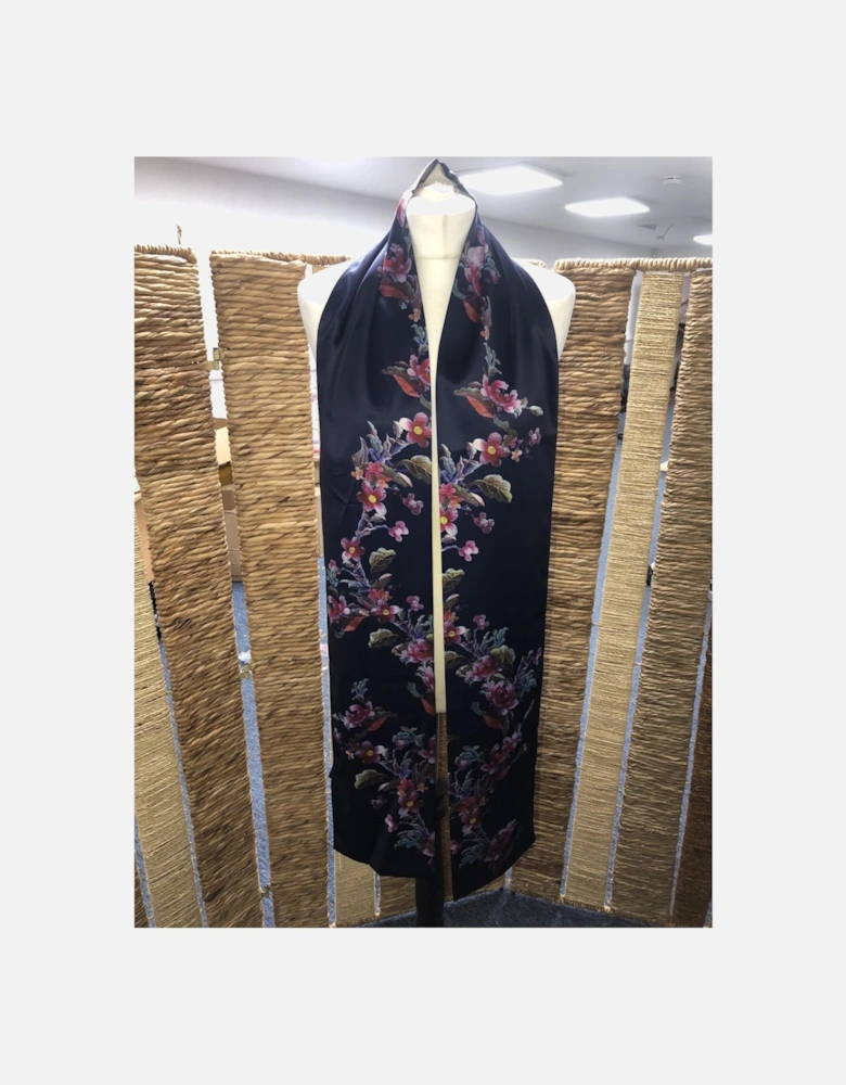 Silk Blend Blue Floral Long Scarf