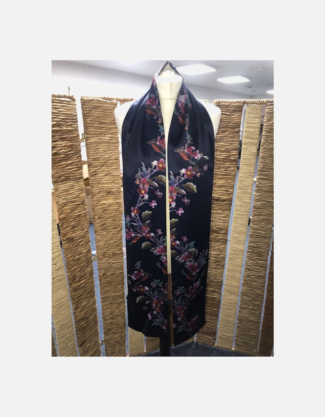 Silk Blend Blue Floral Long Scarf, 2 of 1