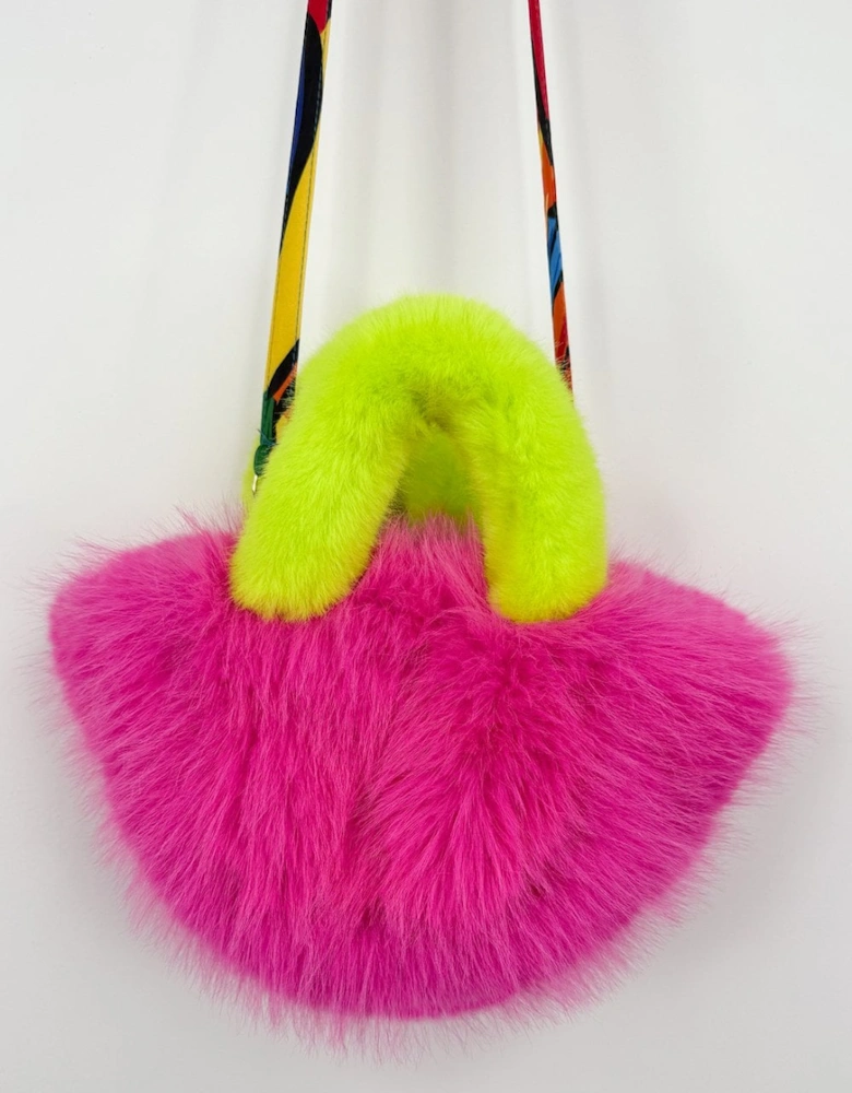 Pink and Yellow Bamboo Faux Fur Bag