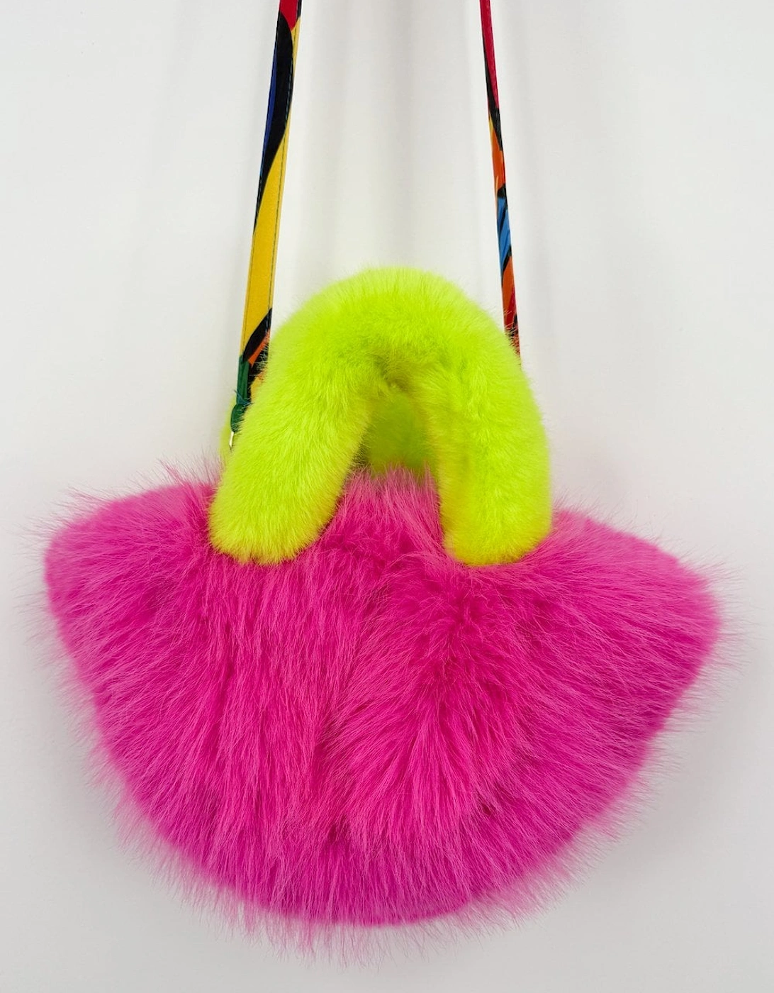 Pink and Yellow Bamboo Faux Fur Bag, 3 of 2