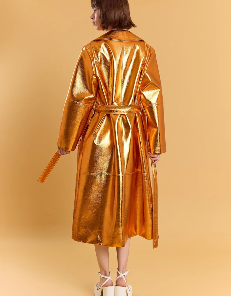 The Metallic Orange Faux Leather Luke Trench Coat