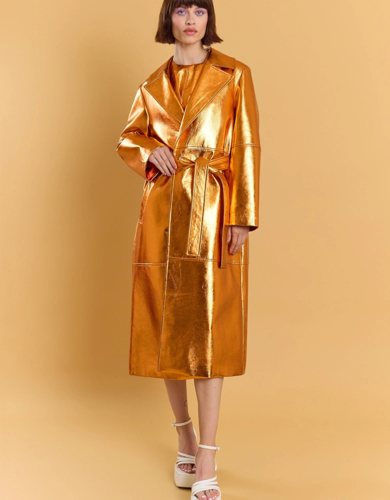 The Metallic Orange Faux Leather Luke Trench Coat