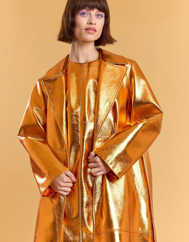 The Metallic Orange Faux Leather Luke Trench Coat