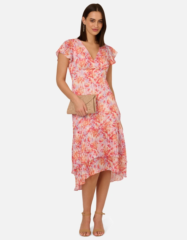 Flounce Hem Satin Midi Dress