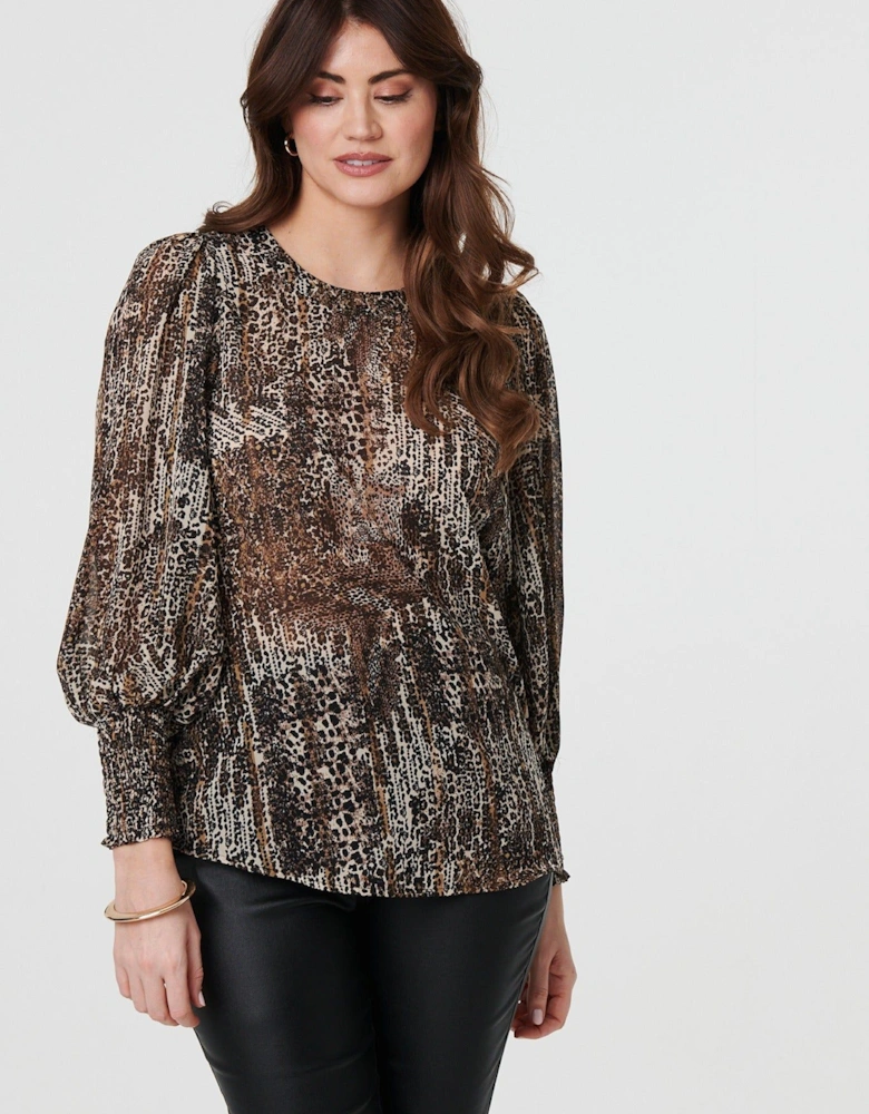 Animal Print Sheer Mesh Blouse