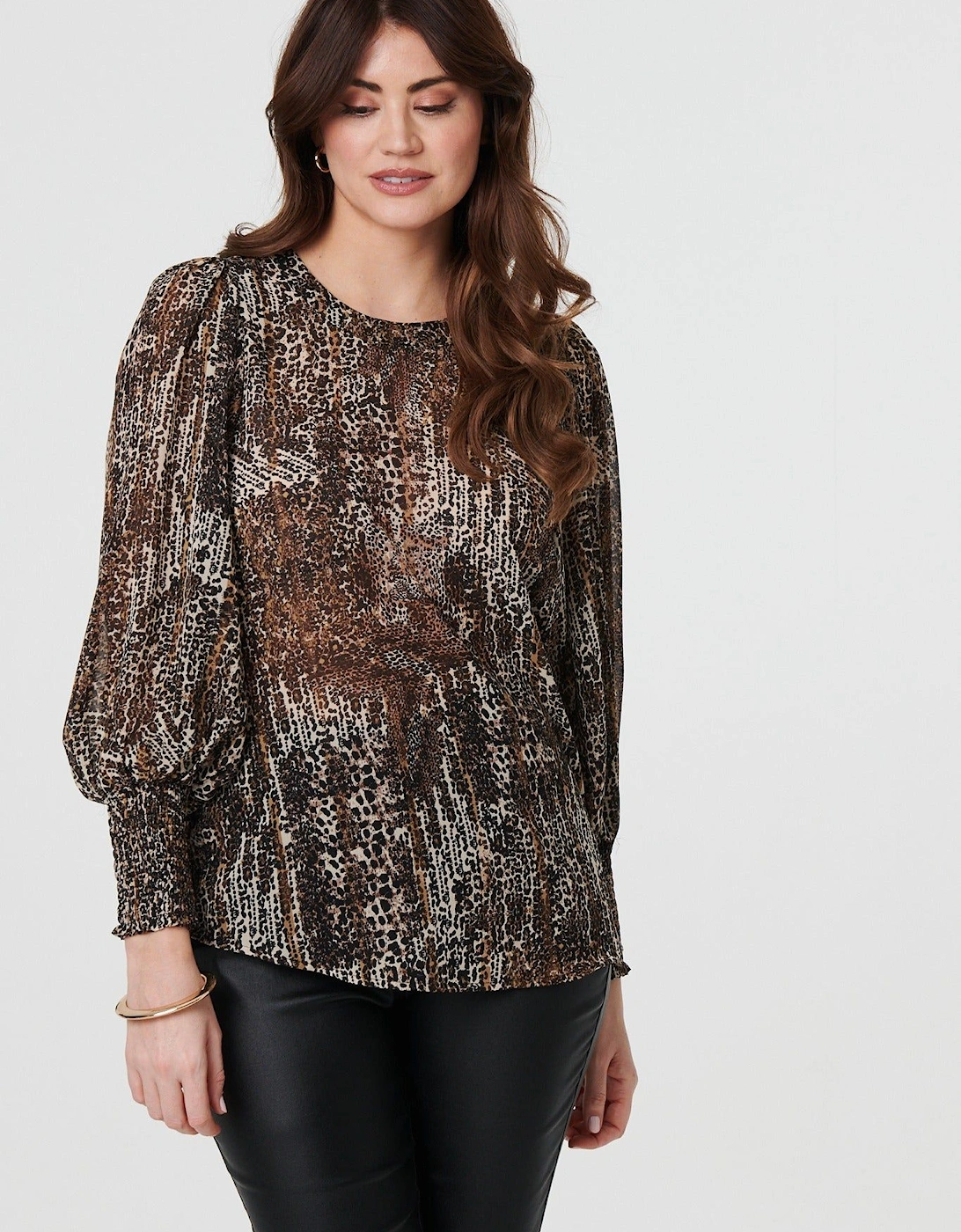 Animal Print Sheer Mesh Blouse, 2 of 1