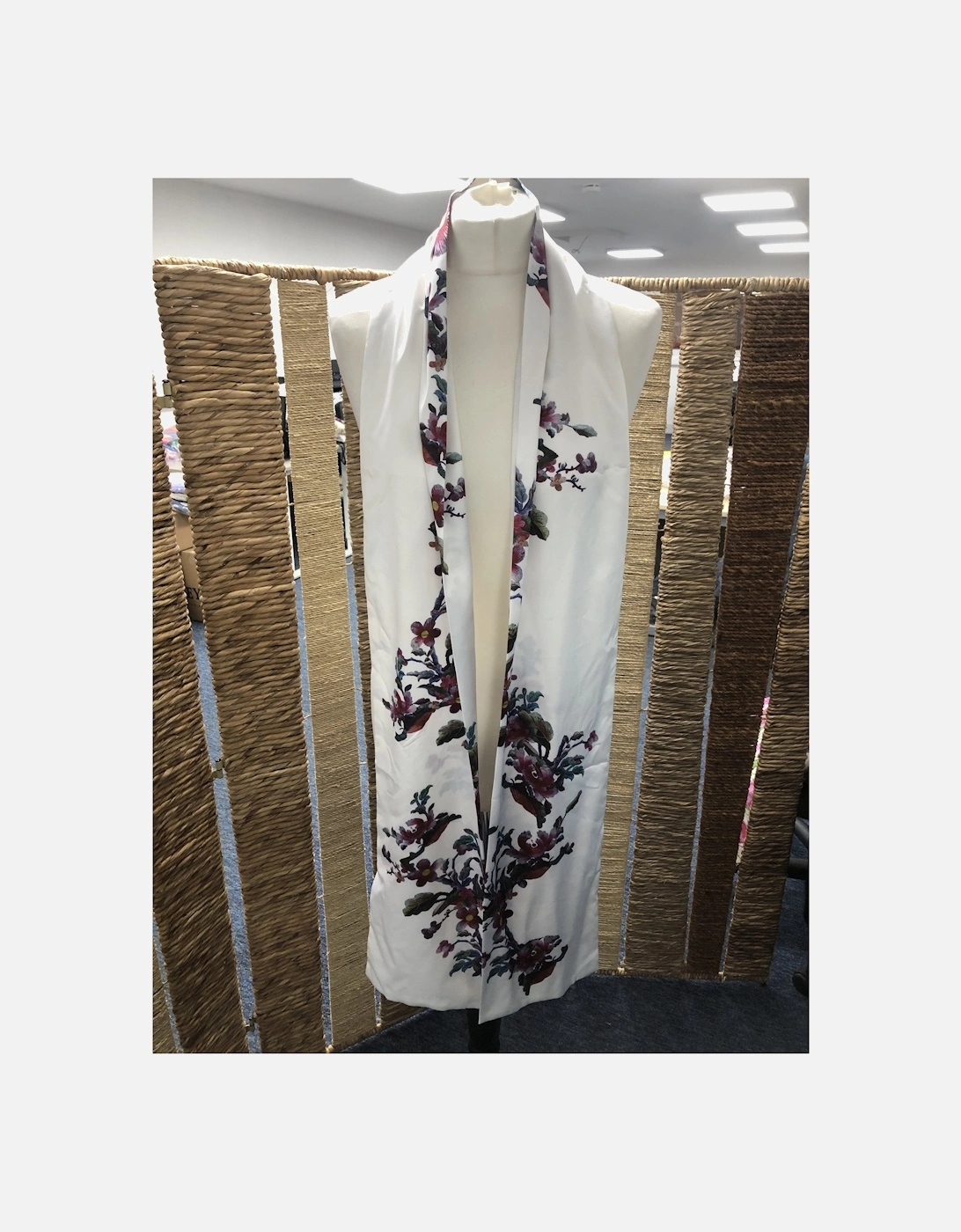 Silk Blend White Floral Long Scarf, 2 of 1