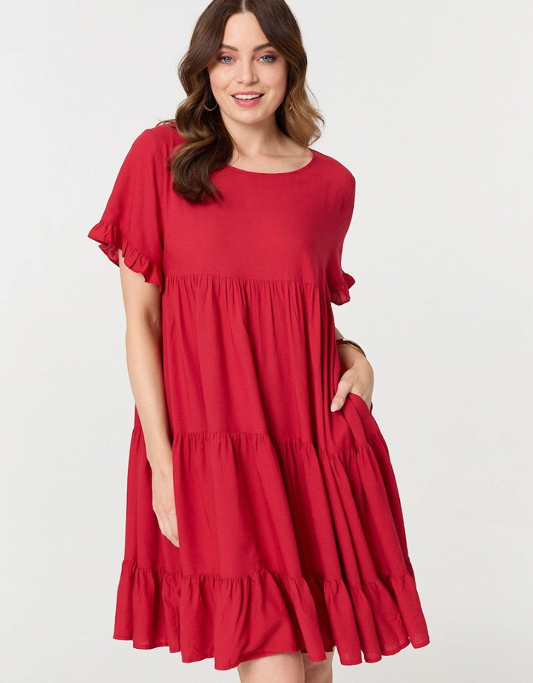 Short Sleeve Frilled Short Smock Dress, 2 of 1