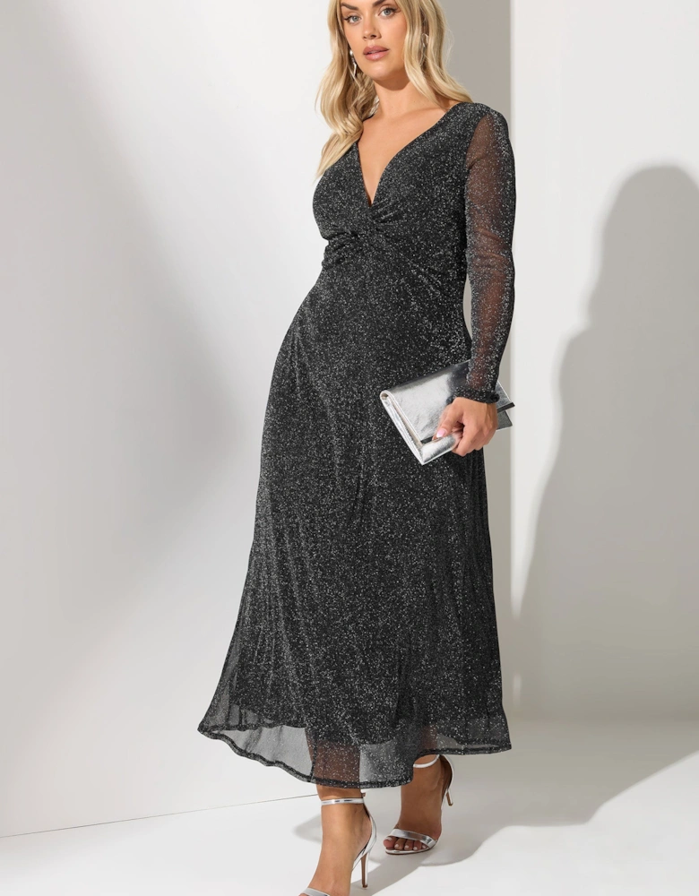 Metallic Twist Front Maxi Dress