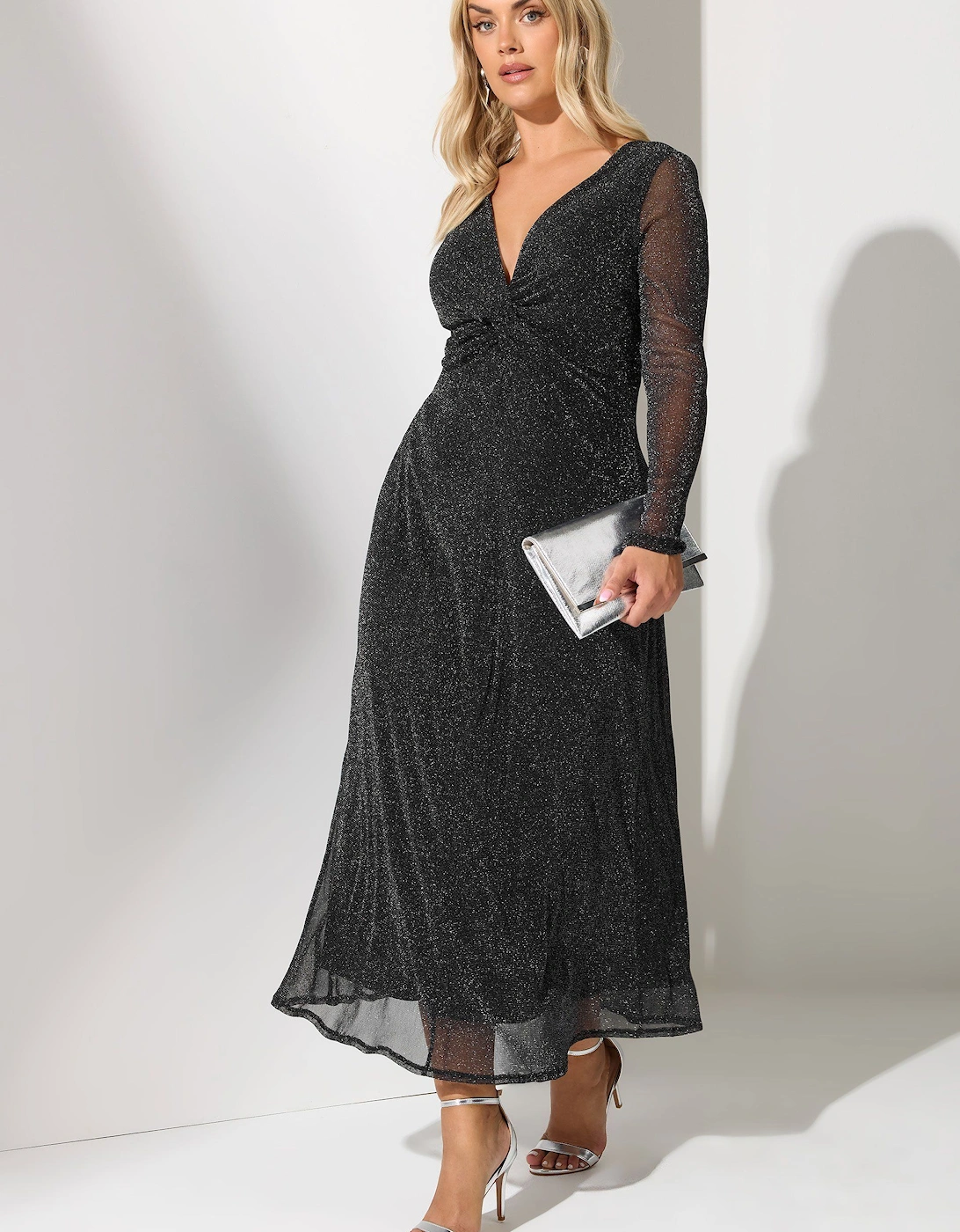 Metallic Twist Front Maxi Dress, 2 of 1