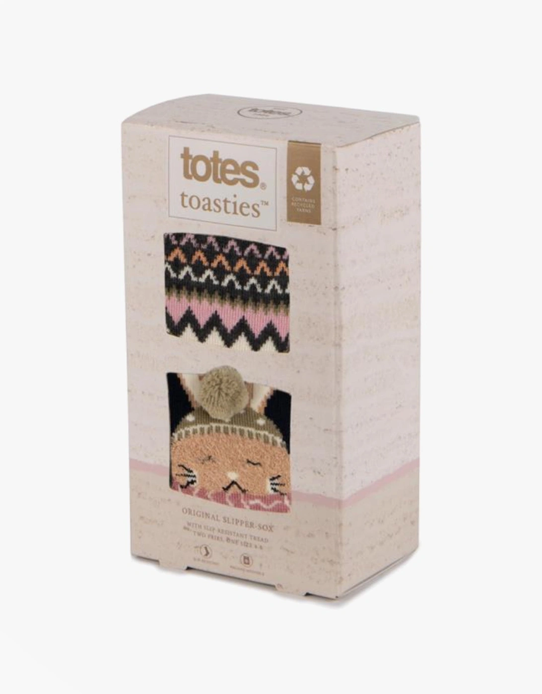 Toasties ORIGINAL SLIPPER SOCKS (TWIN PACK) Womens Rabbit / Fairisle