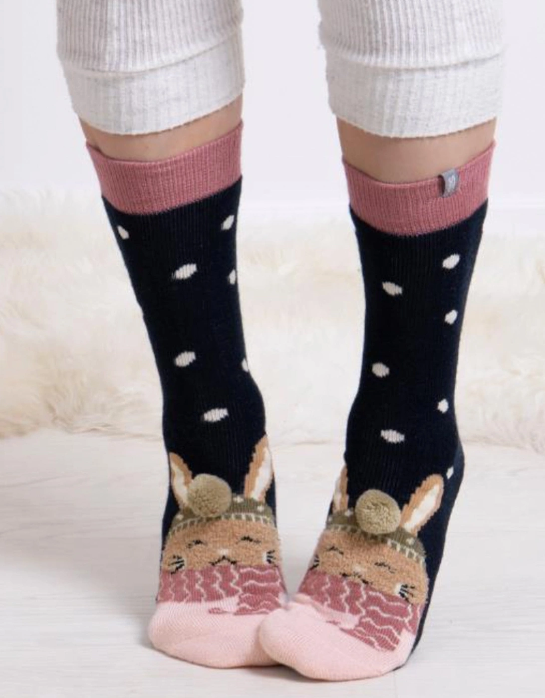Toasties ORIGINAL SLIPPER SOCKS (TWIN PACK) Womens Rabbit / Fairisle